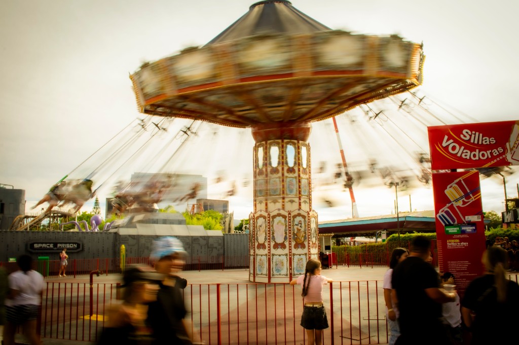 Swing carousel ride in motion at a funfair